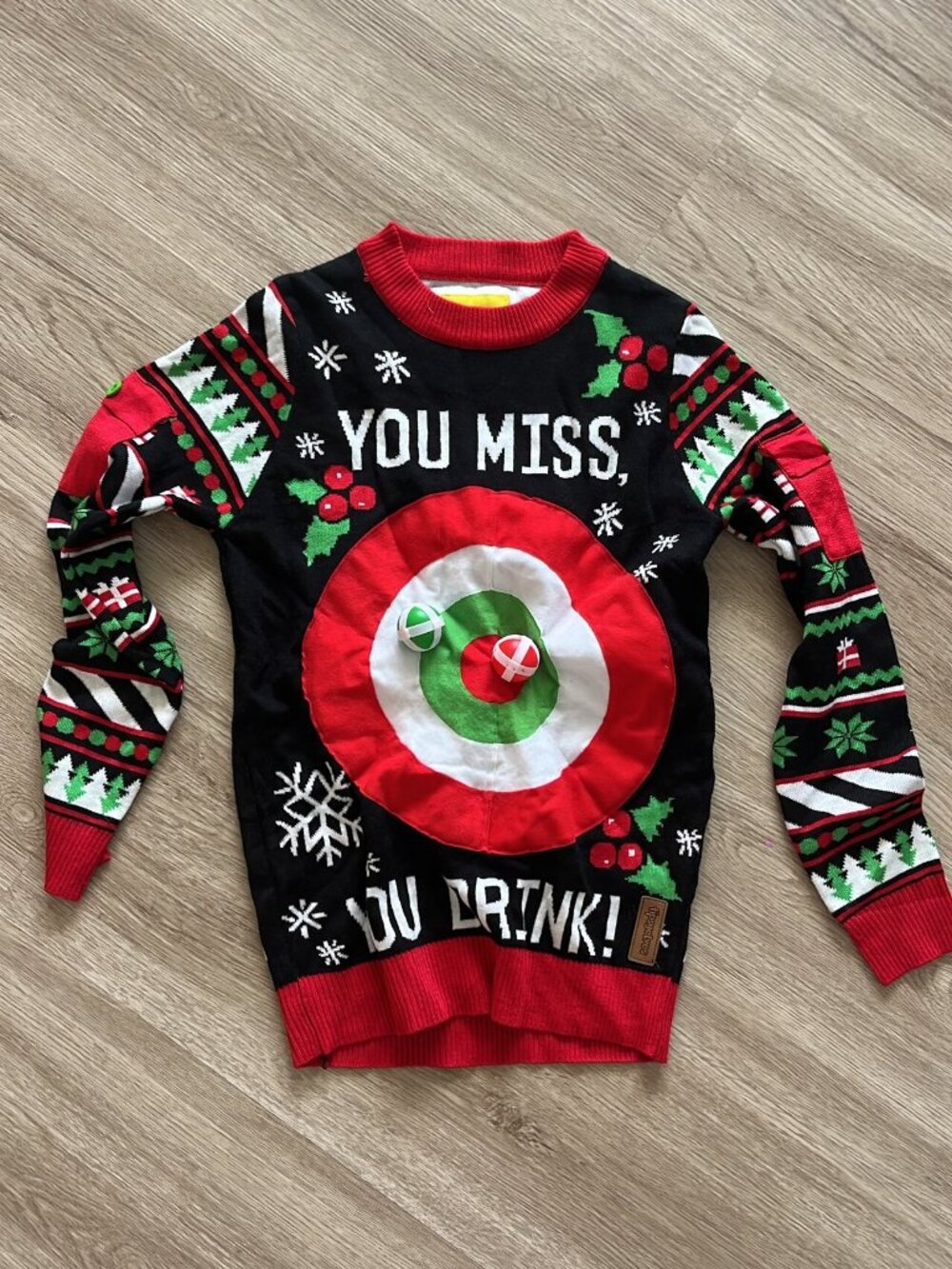 Tipsy Elves Dartboard Drinking Game Sweater XS NWOT